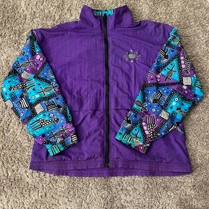 Vintage White Stag Aztec Pattern Windbreaker Nylon Men Jacket Size M Purple